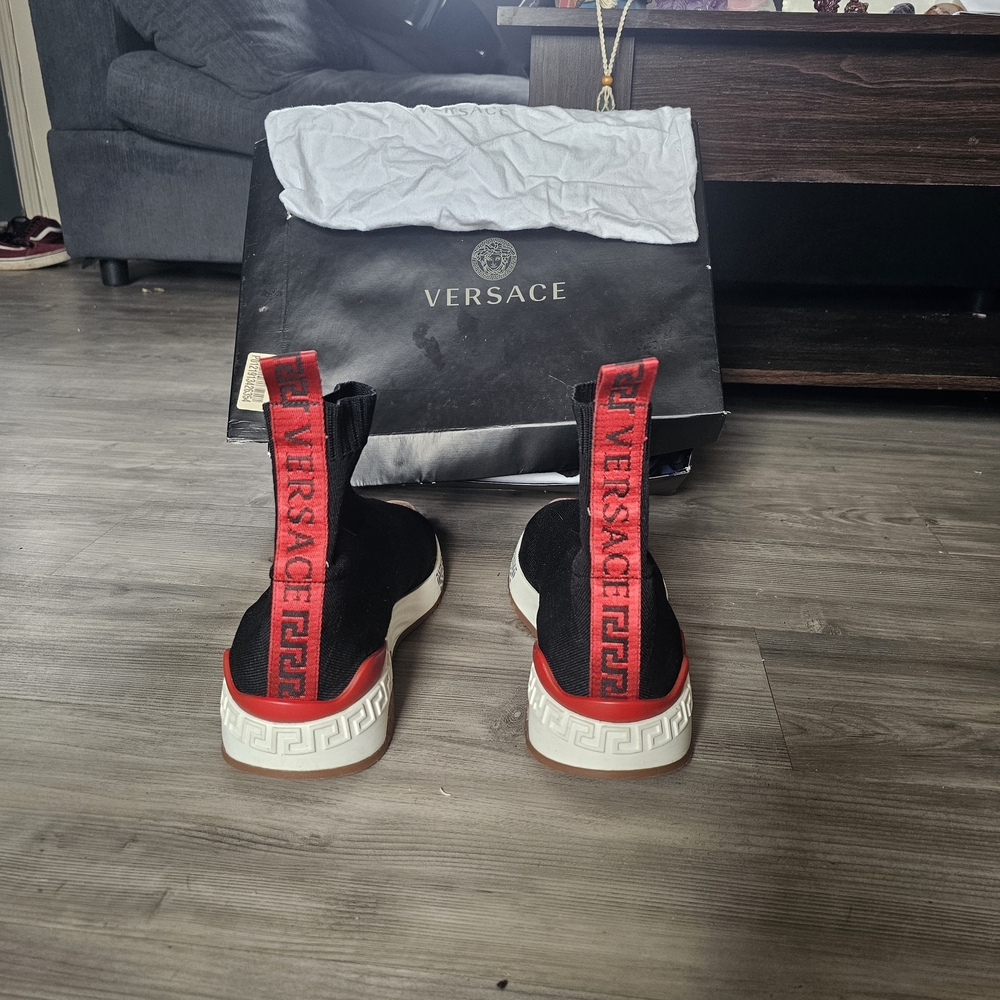 Versace Women's Black and Red High-Top Sneakers